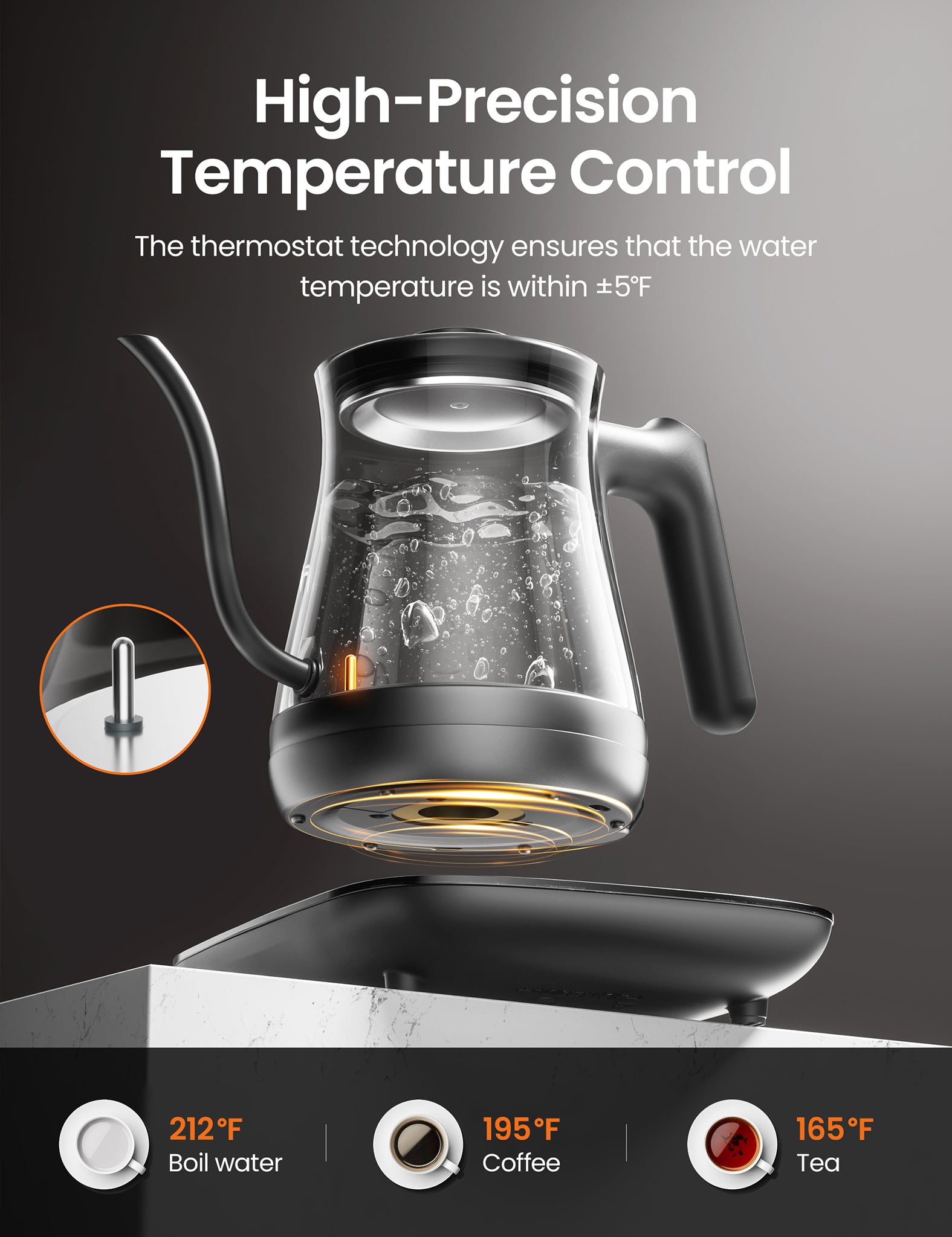 Precise temperature control for kettle