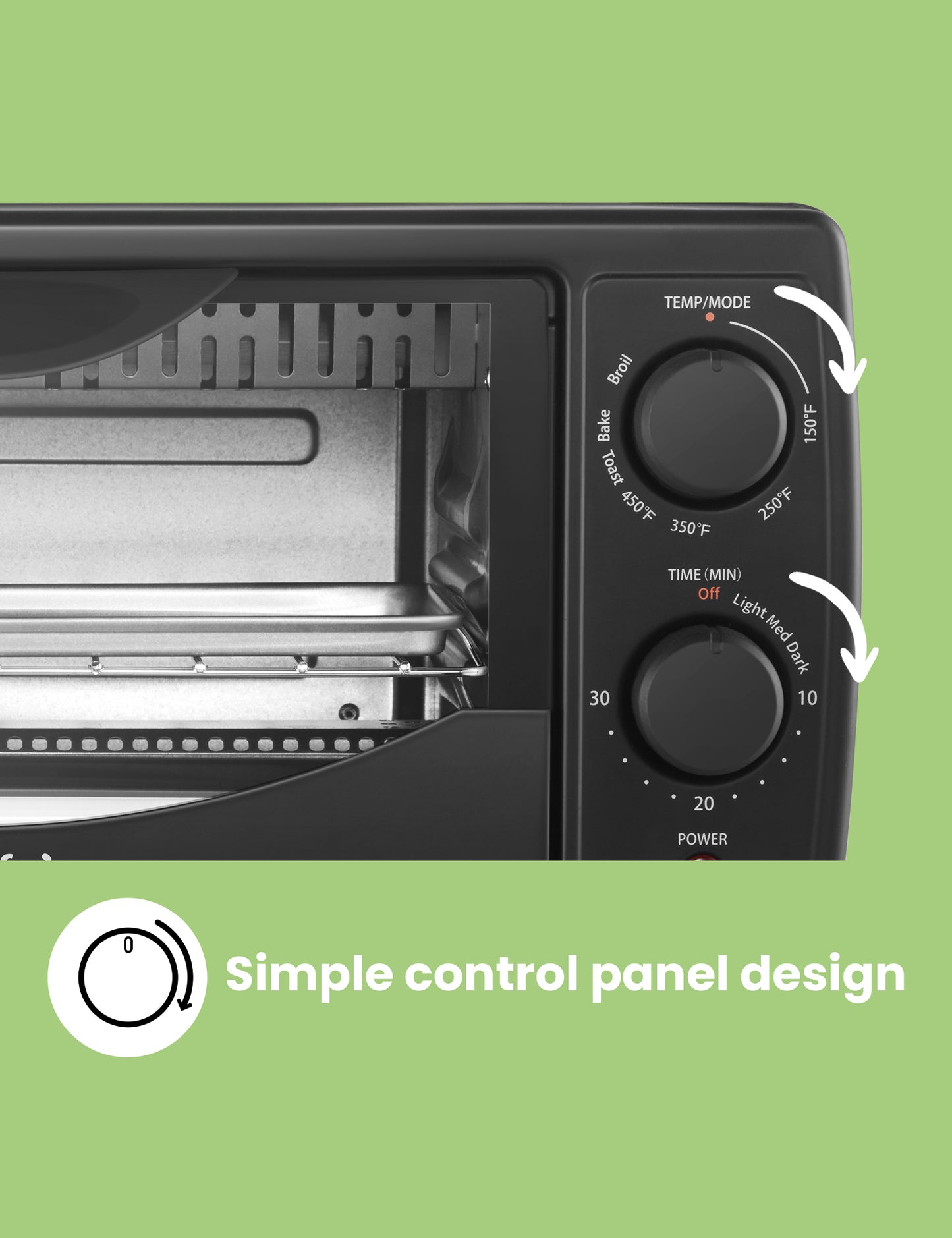 black comfee toaster oven control panel