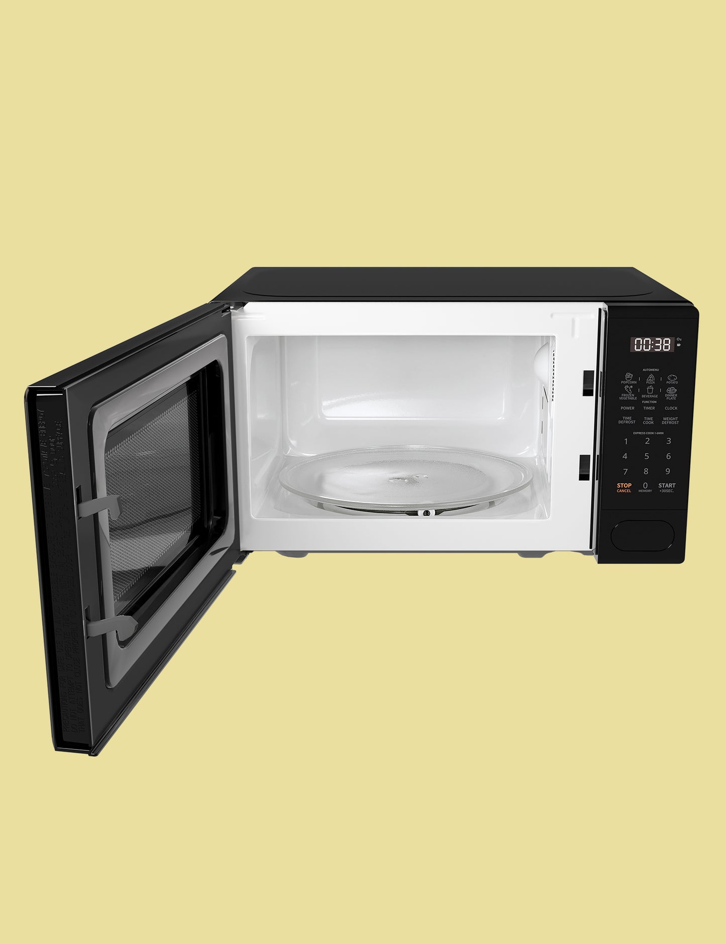 black retro comfee microwave with its door wide open