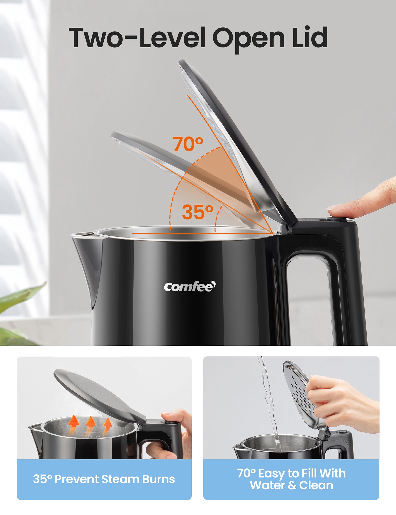 Comfee Double Wall Kettle with Two Opening Angles