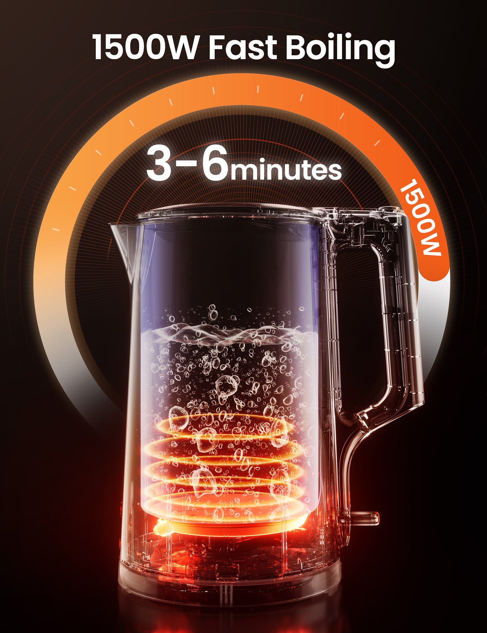 Comfee kettle with 1500w and power operating time 3-6 minutes