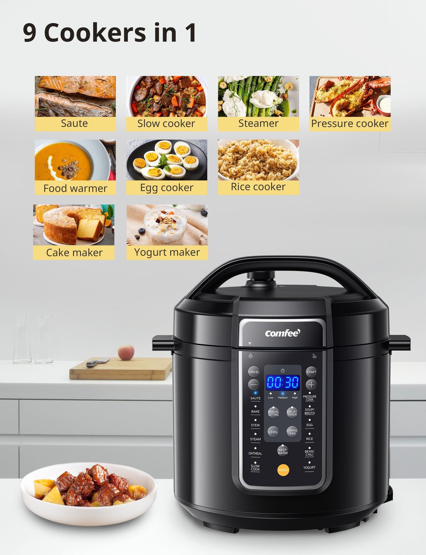 different type of foods made by comfee electric pressure cooker