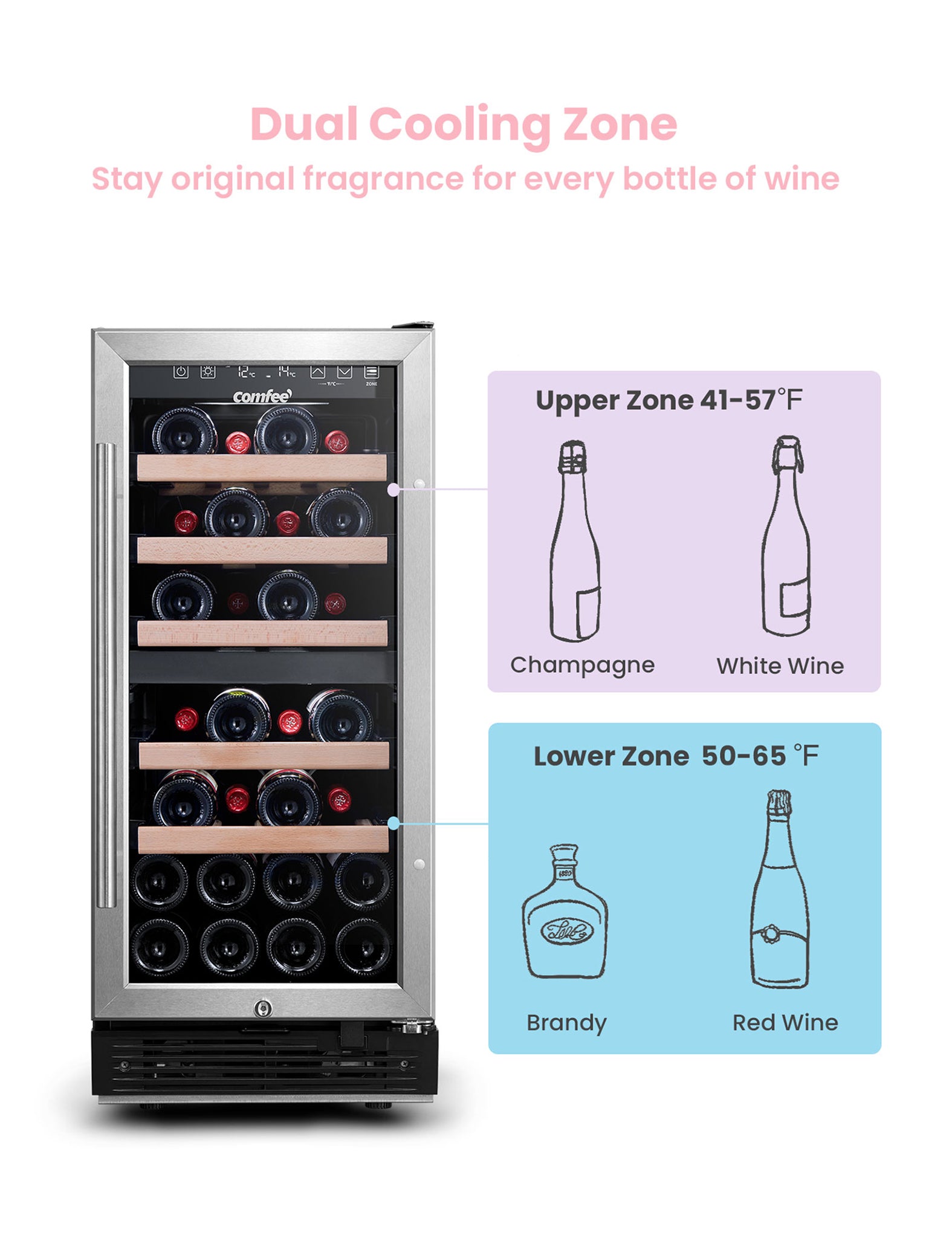 wine cooler fridge with dual cooling zone
