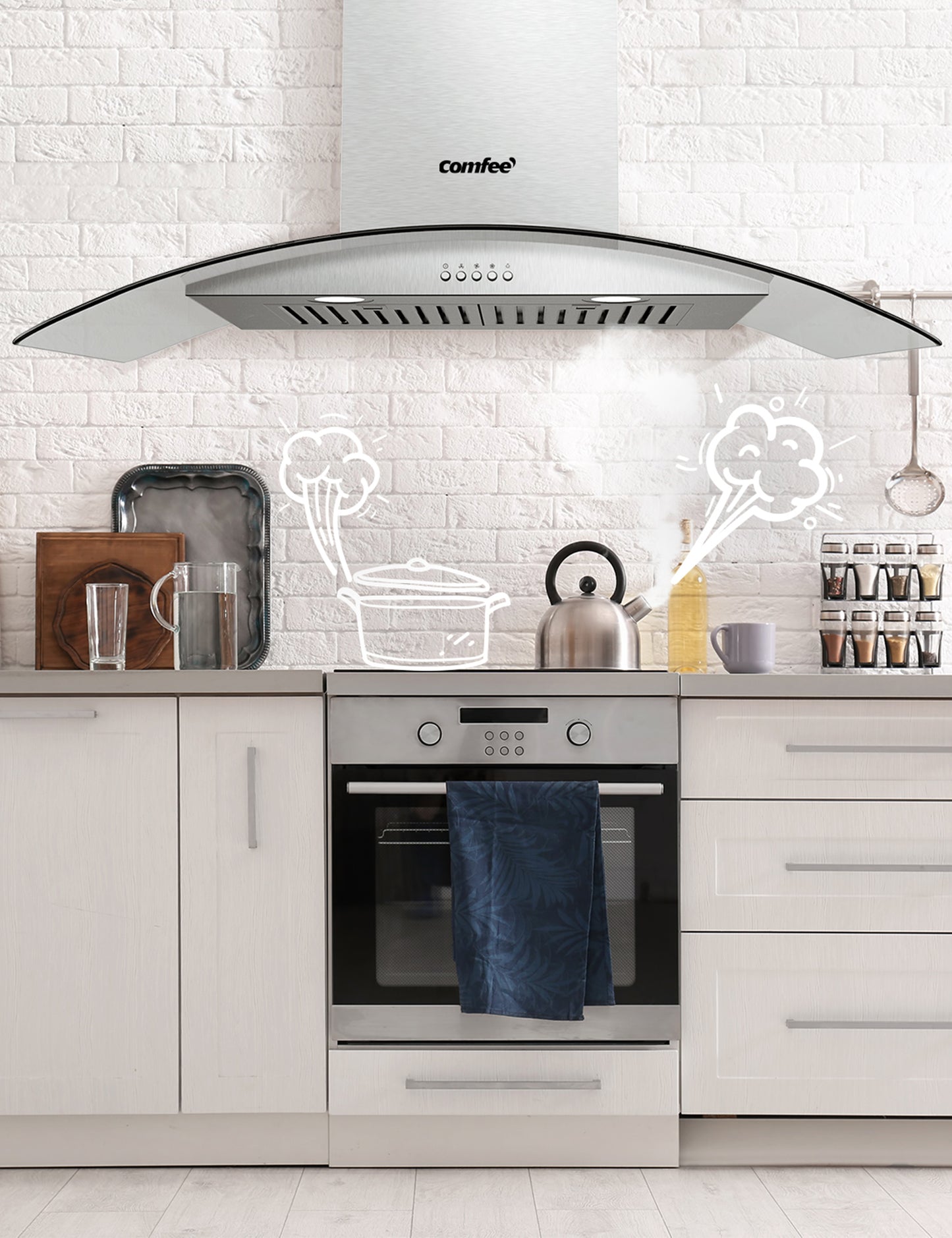36" Curved Glass Gesture Sensing Control Range Hood