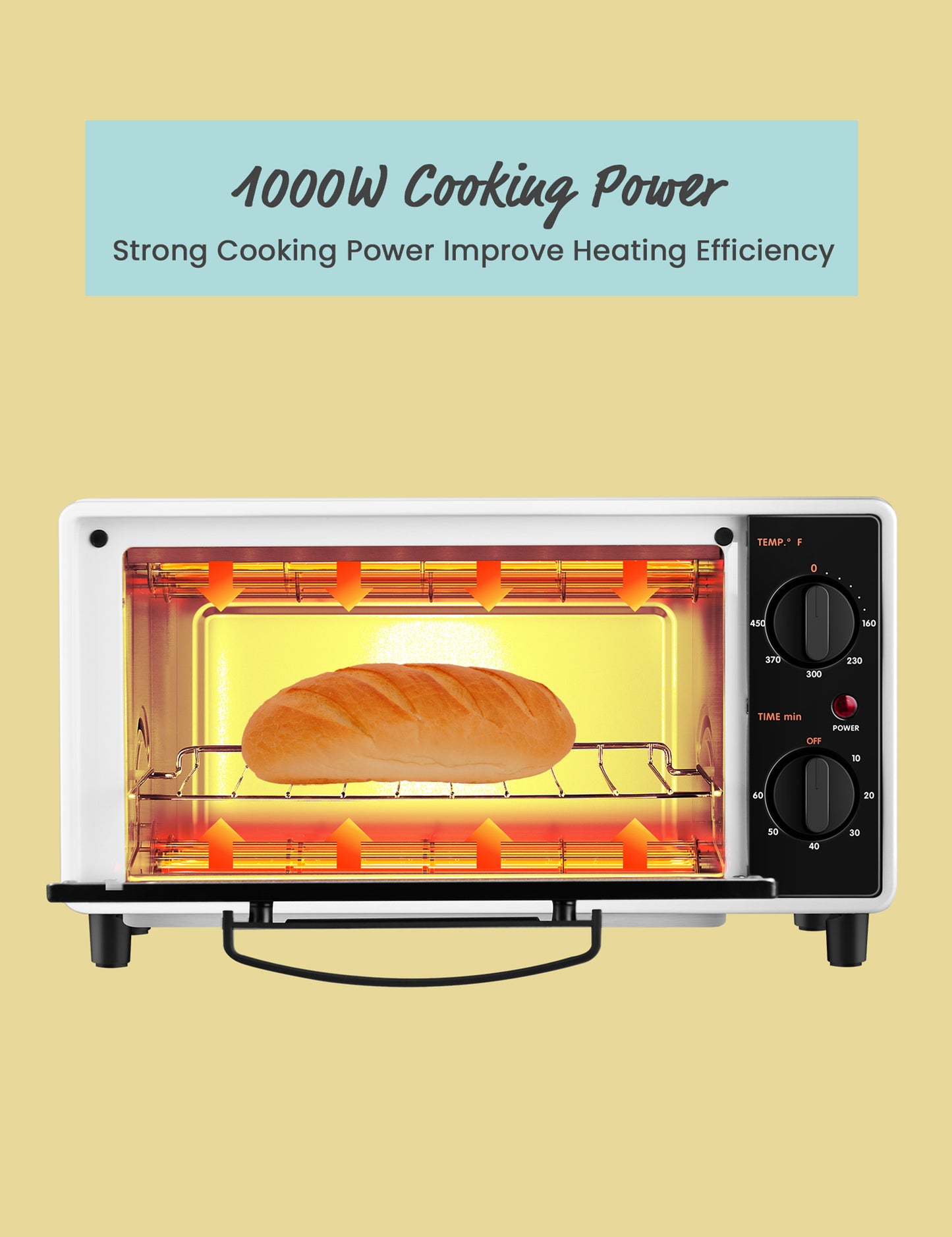 cooking power of mini countertop toaster oven with bread inside