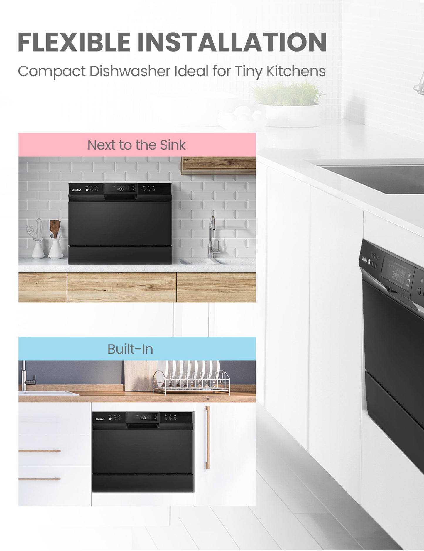 different way you can install the comfee countertop portable dishwasher