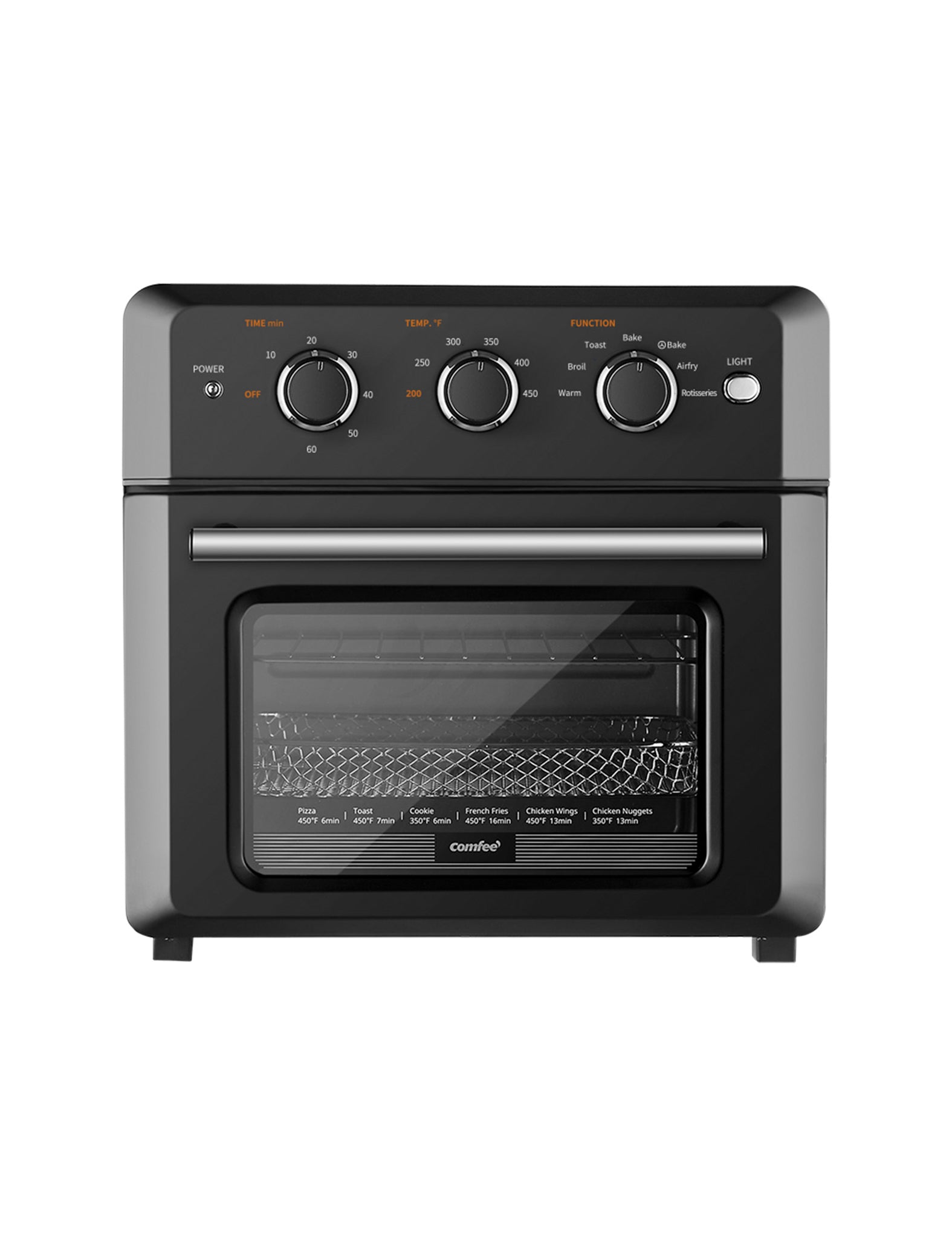 COMFEE' Air Fryer Toaster Oven Combo, FLASHWAVE™ Rapid-Heat Technology Countertop  Convection Oven with Bake Broil Roast, 6 Slices/12'' Pizza/26.4 QT, 4  Accessories, 1750W 