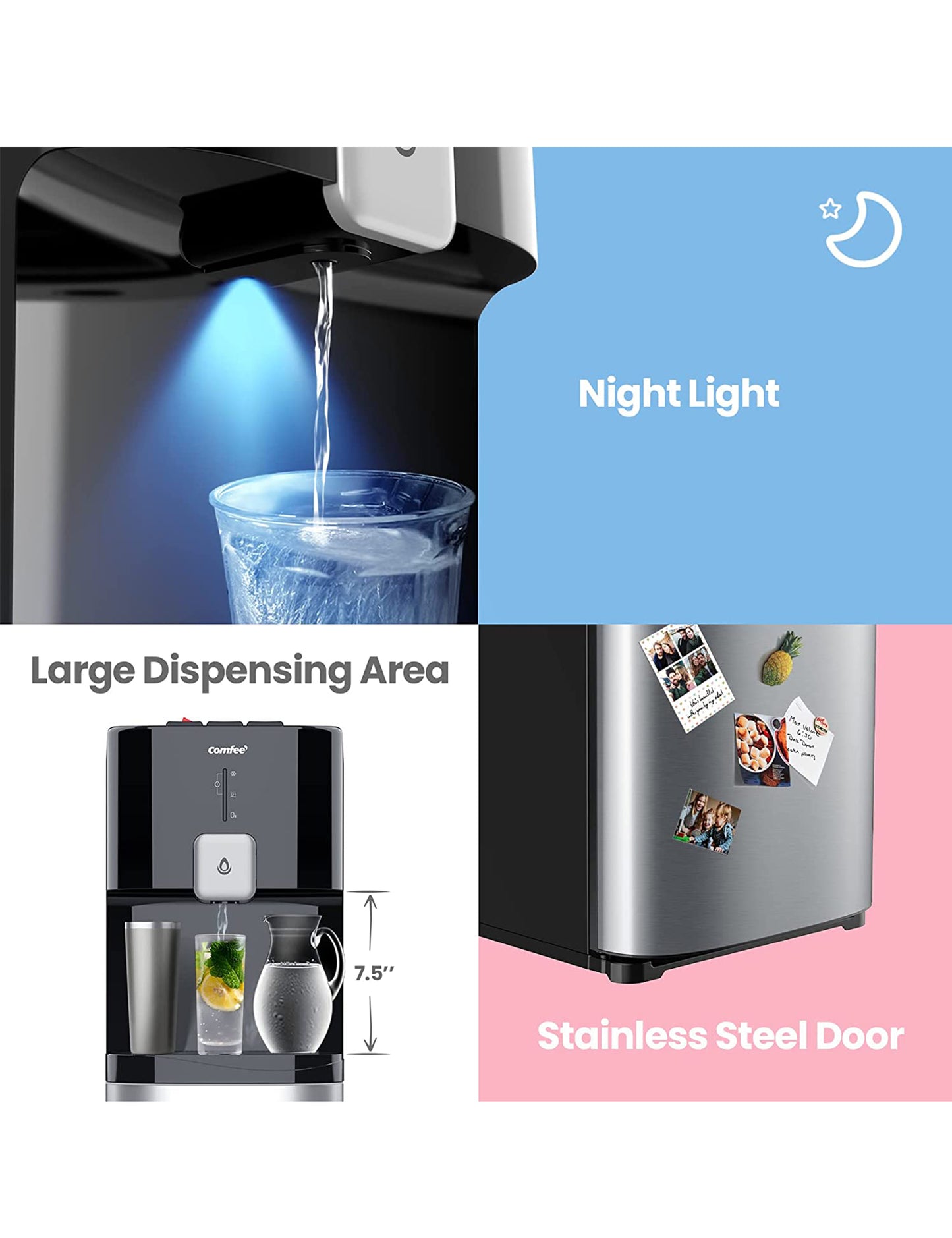 bottom loading water dispenser with three thoughtful designs