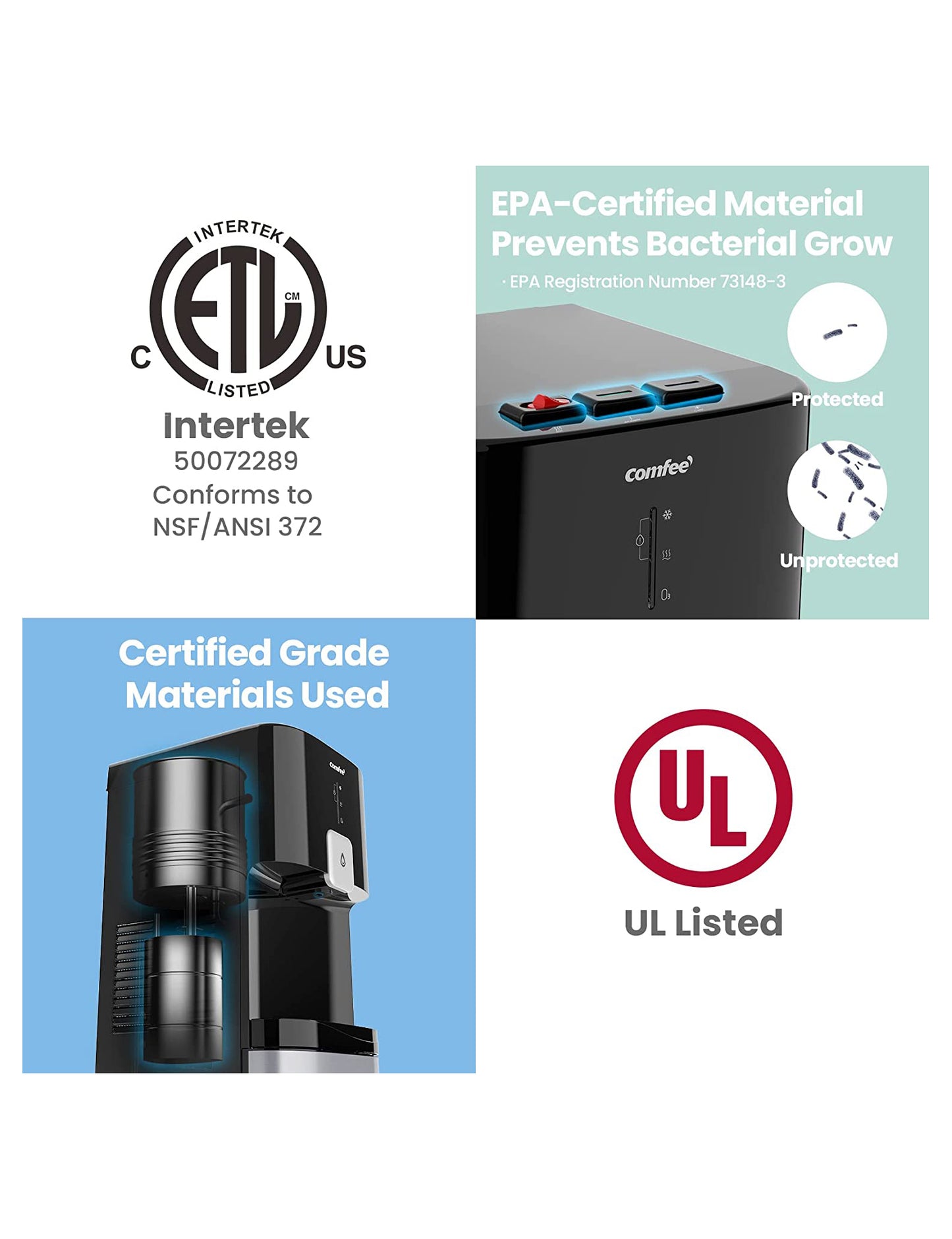 certifications of bottom loading water dispenser