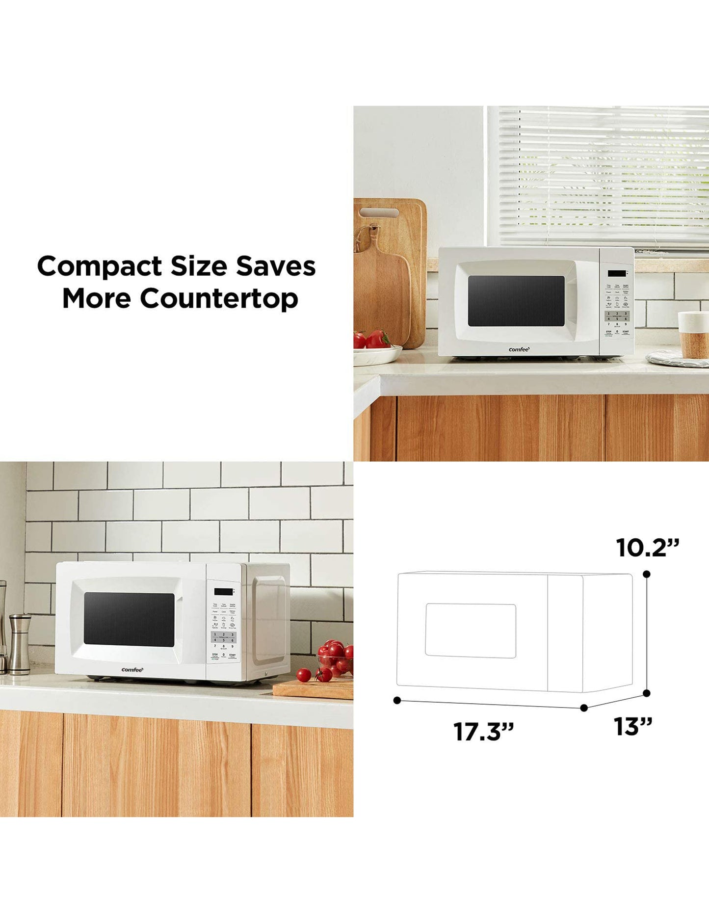 dimensions of white countertop microwave oven