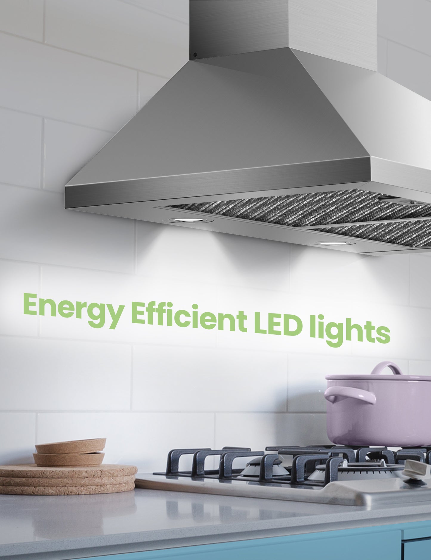 a ducted range hood with its led lights on