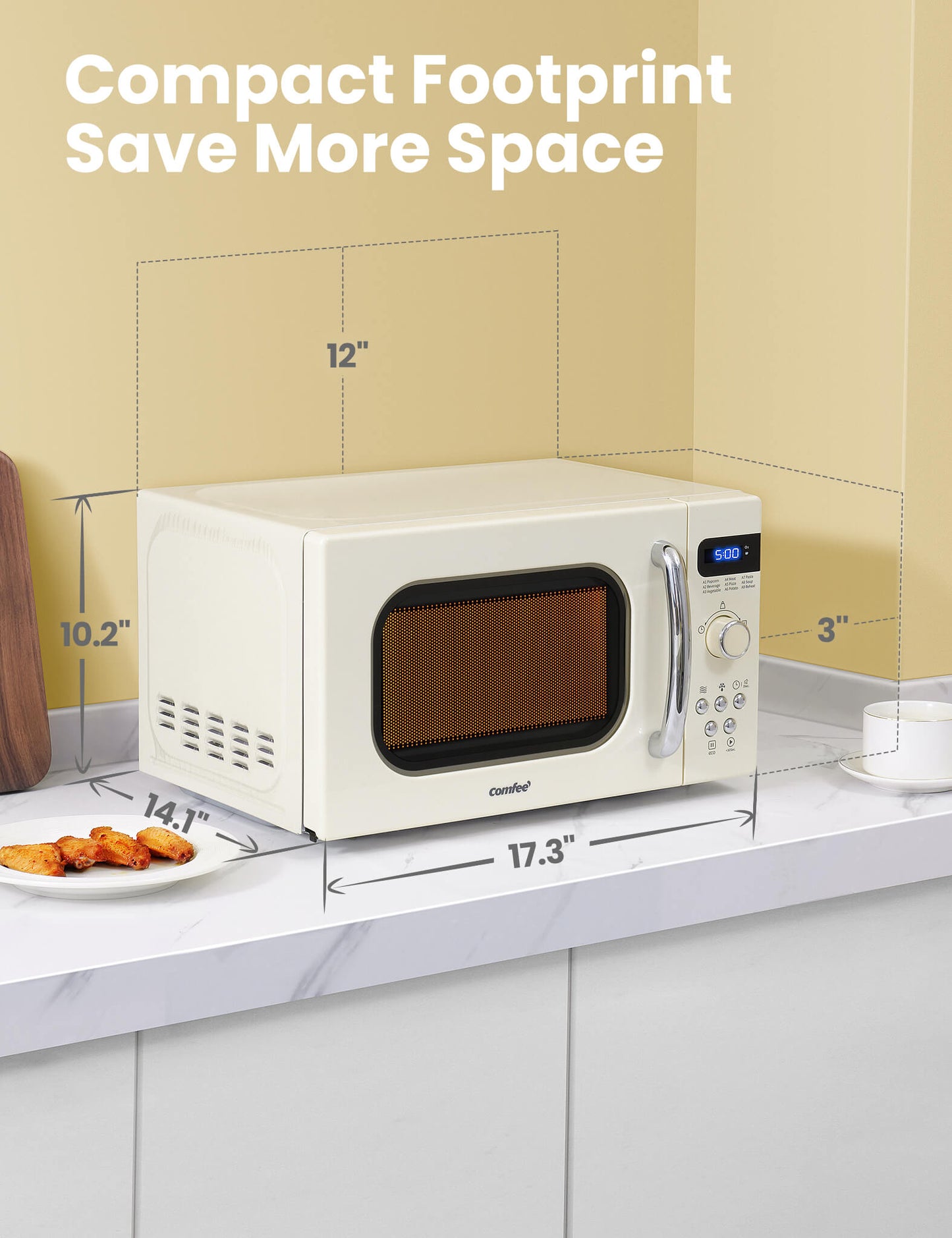 dimensions of cream comfee microwave oven