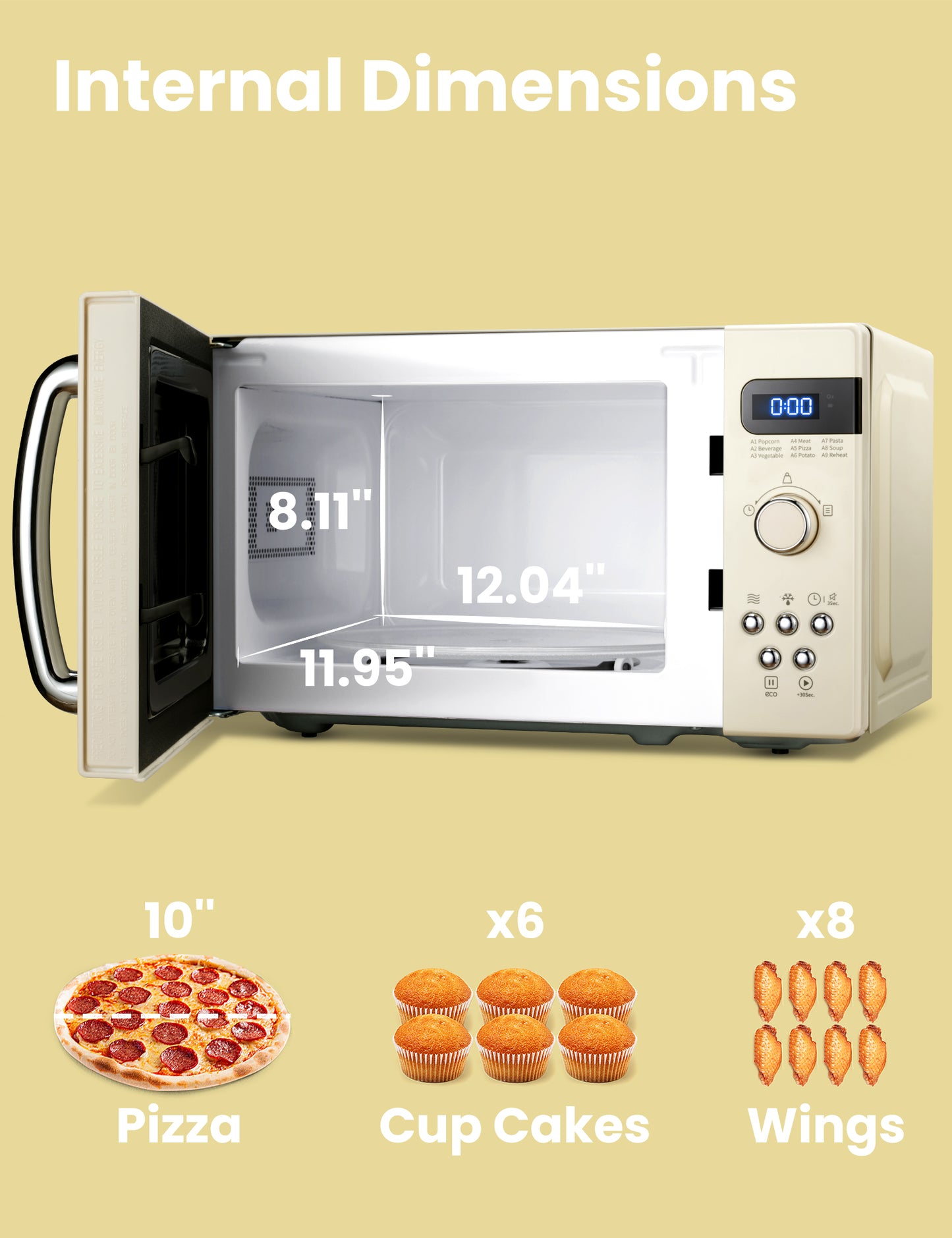 comfee microwave with its door open with a pizza outside