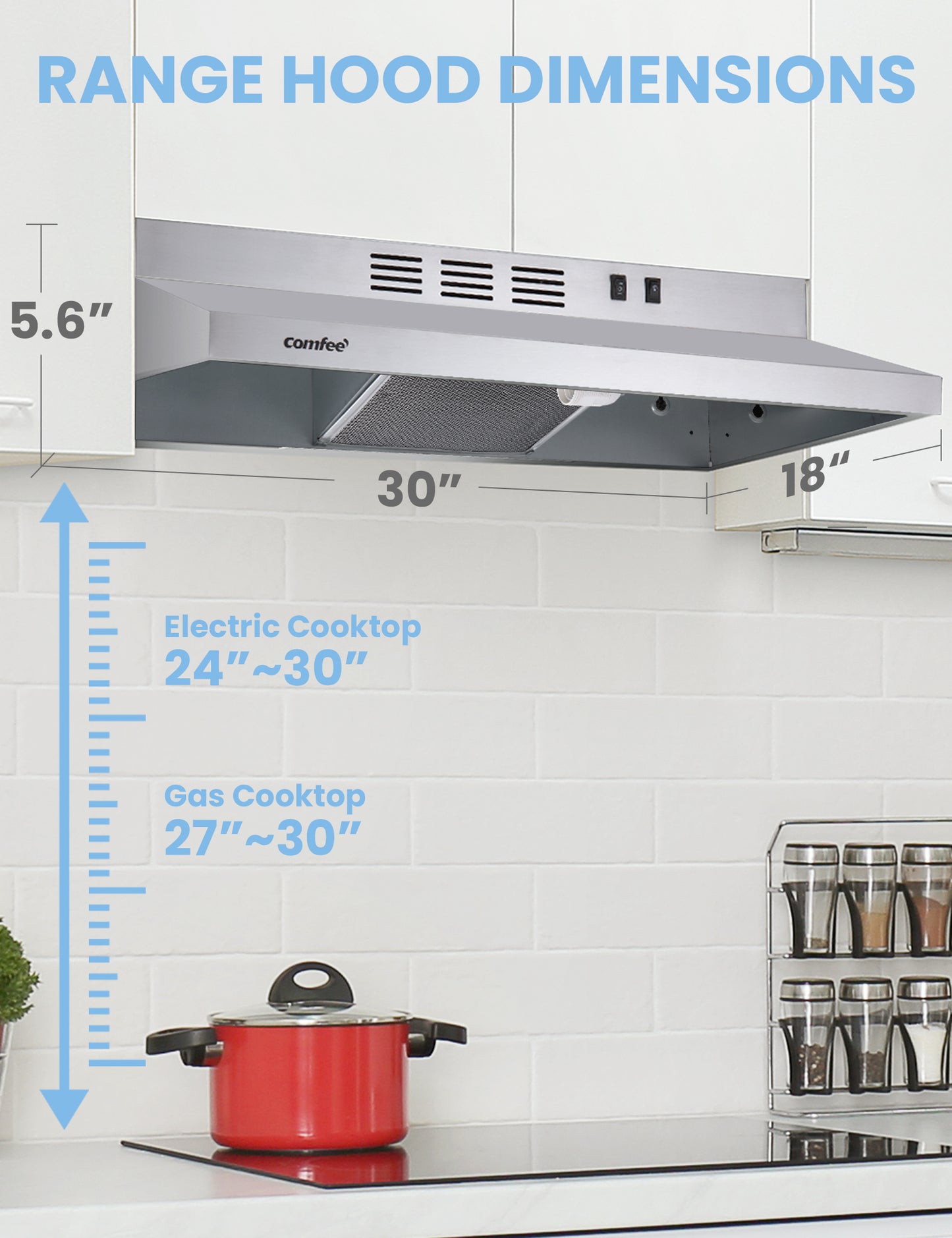 measurements of comfee under cabinet range hood