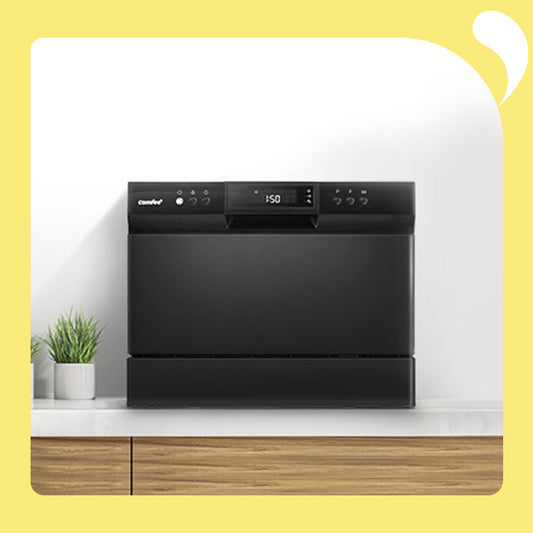 comfee portable dishwasher on a kitchen countertop