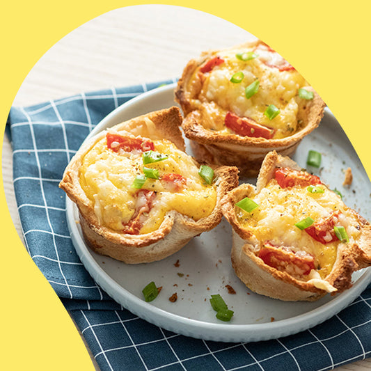 overhead view of three egg muffin cups