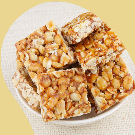peanut brittle pieces on top of each other