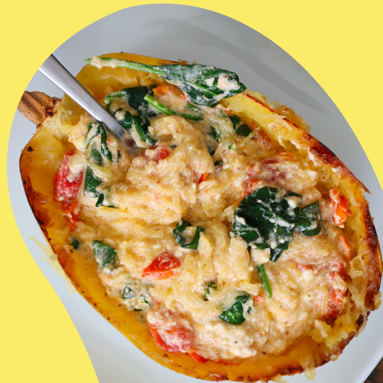 Spinach Tomato Feta Spaghetti Squash Comfee’