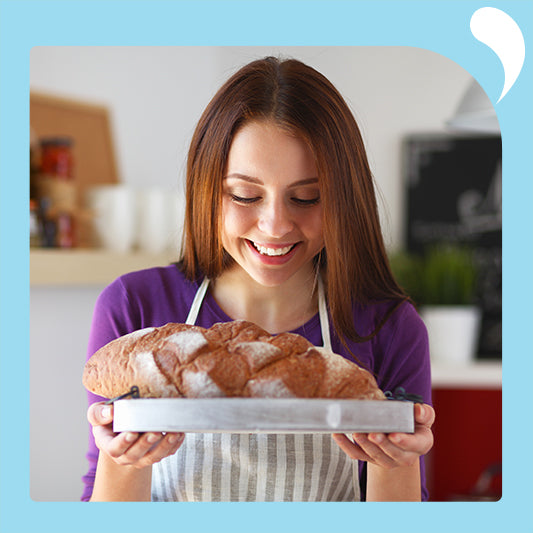 The young woman looked at the bread in her hand.