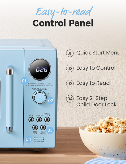 Close-up of retro microwave control panel