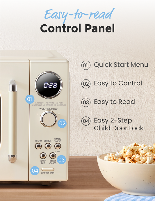 Close-up of retro microwave control panel