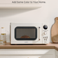 apricot microwave with retro design, placed in kitchen setting.