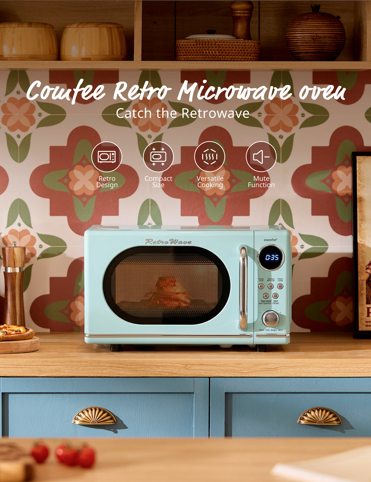 0.7 Cu.ft Retro Microwave Oven - Green