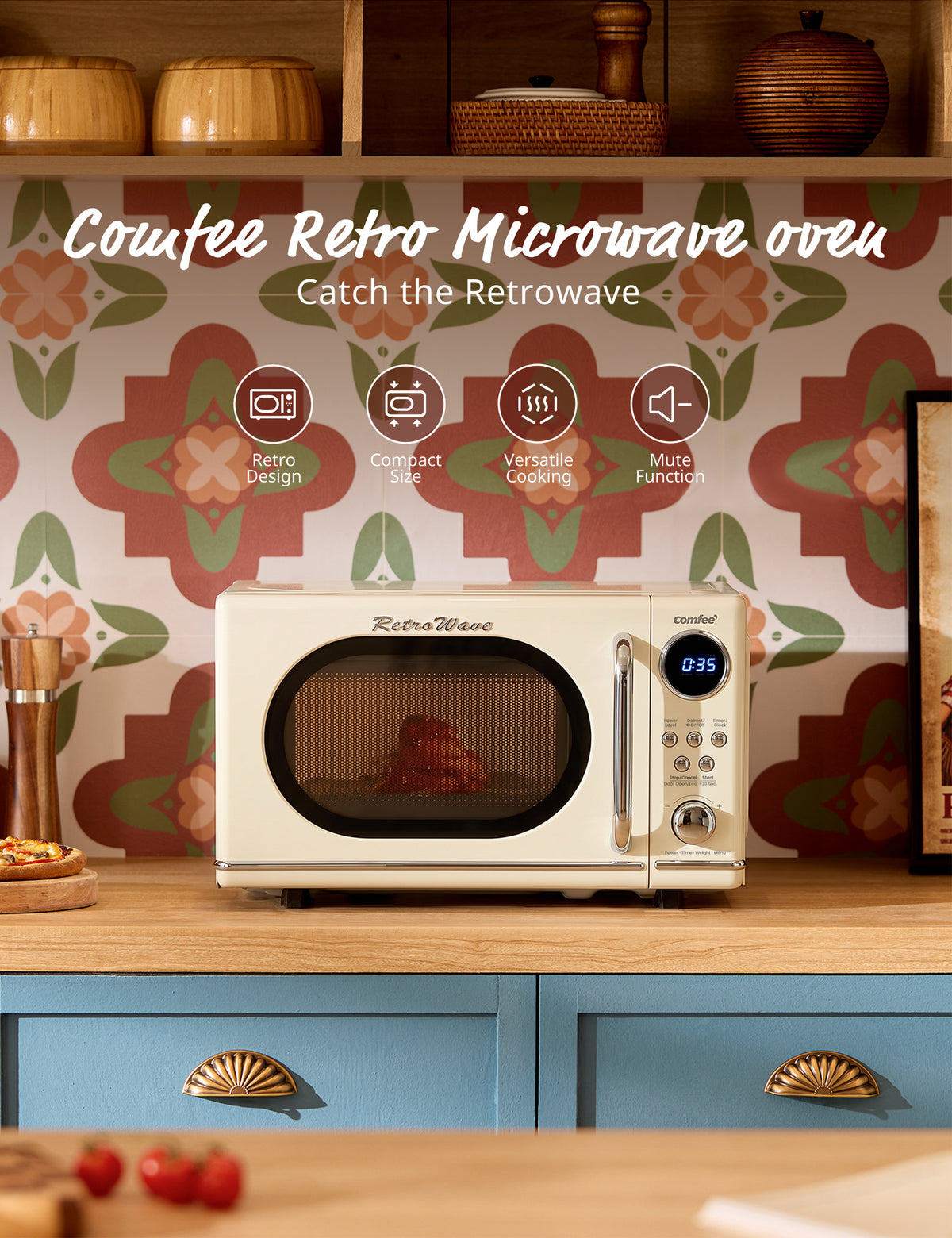 0.7 Cu.ft Retro Microwave Oven - Apricot