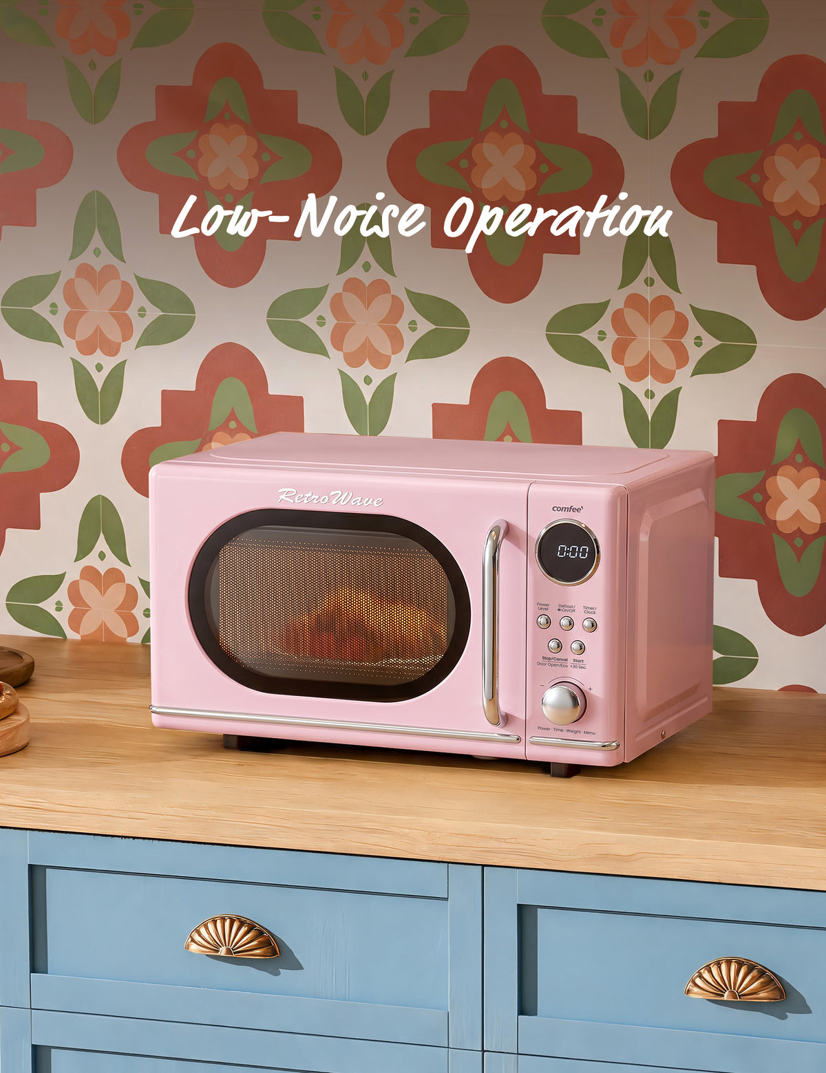 0.7 Cu.ft Retro Microwave Oven - Pink