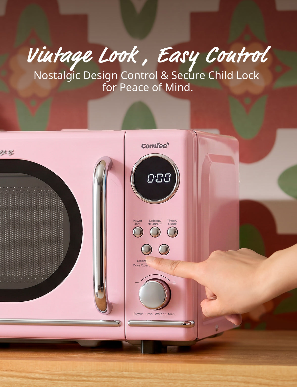 0.7 Cu.ft Retro Microwave Oven - Pink