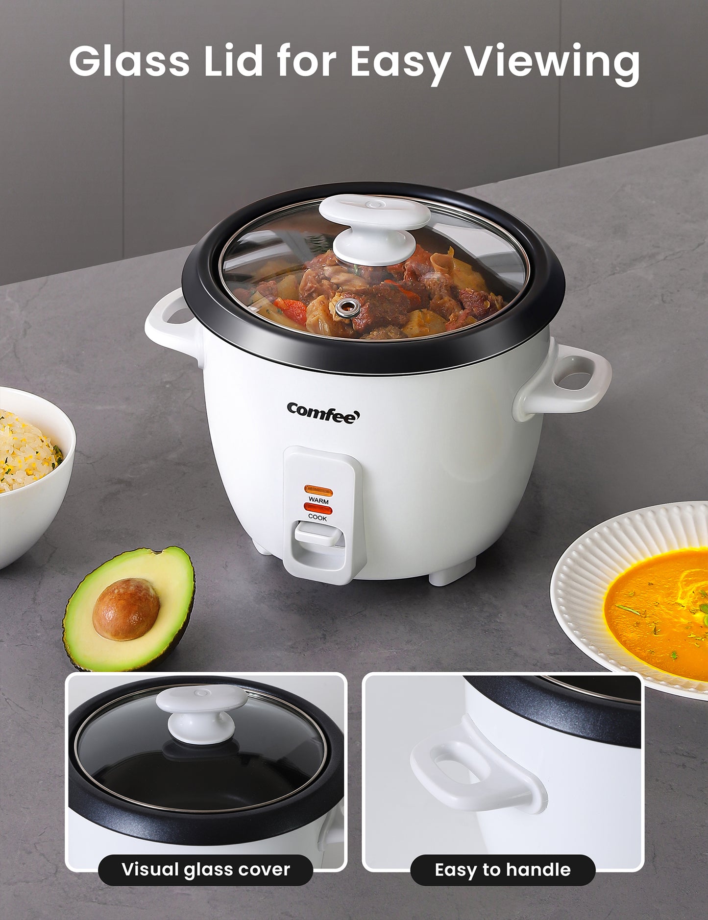 details of comfee mini rice cooker