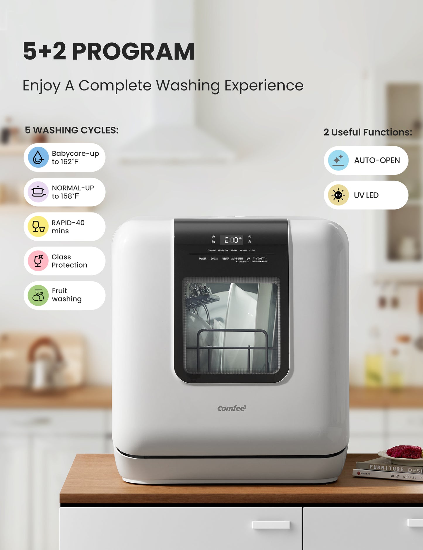 specifications of the comfee countertop dishwasher