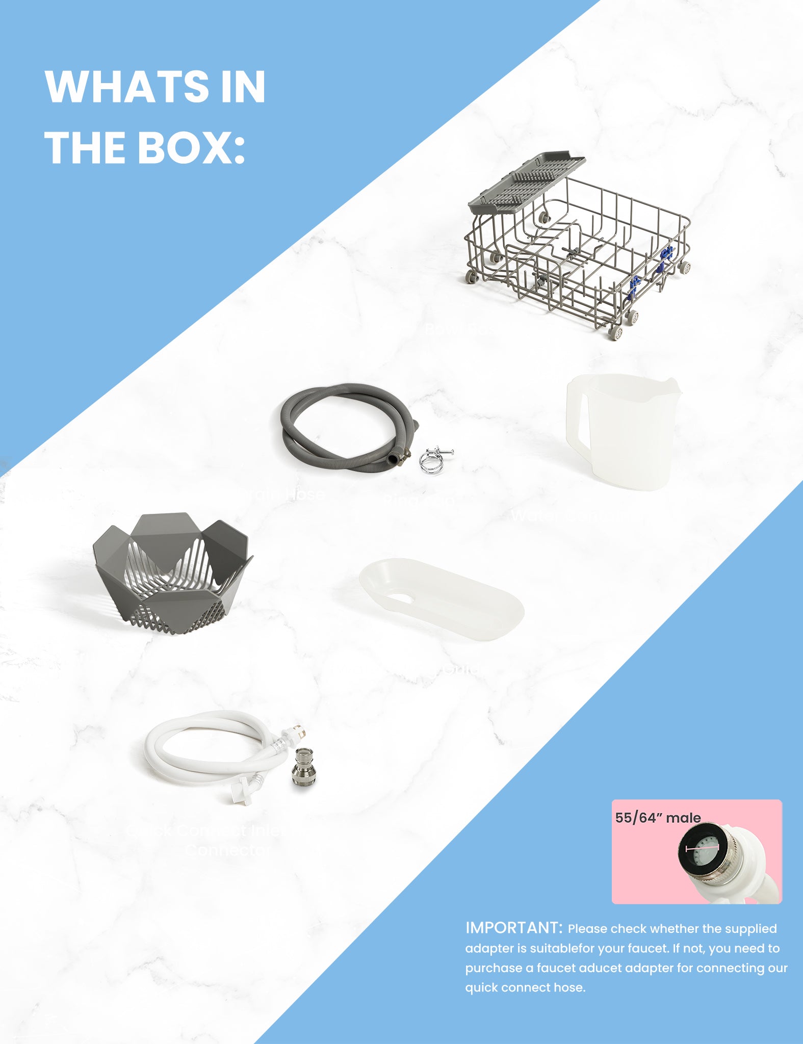 accessories that come with the six liter comfee countertop dishwasher