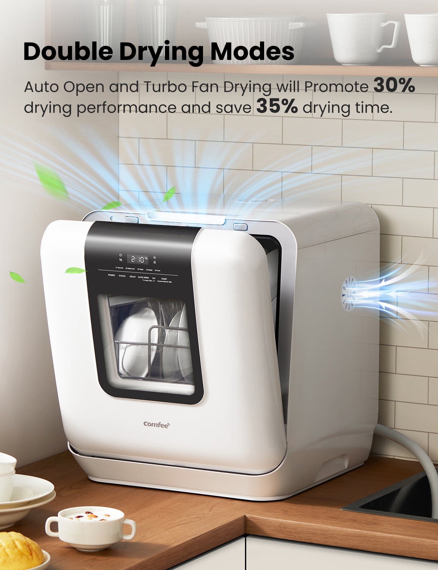 how the comfee countertop dishwasher circulates fresh air