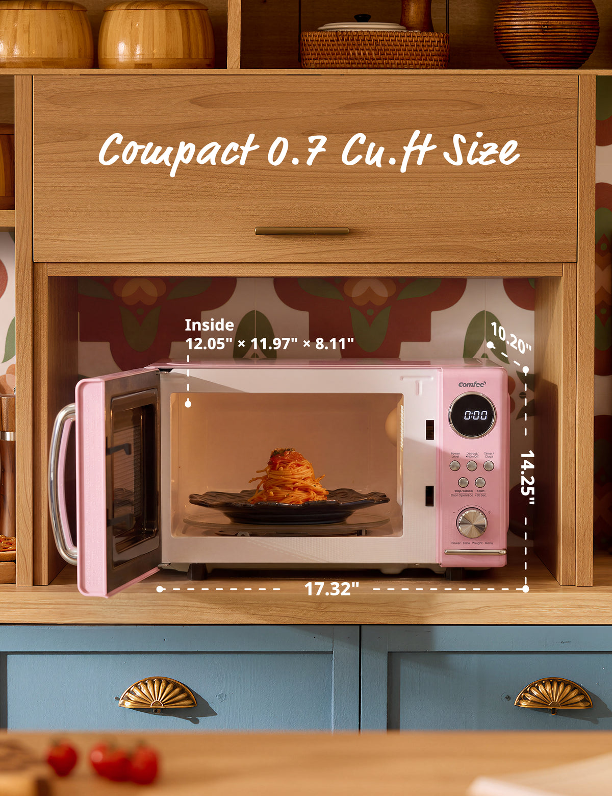 0.7 Cu.ft Retro Microwave Oven - Pink