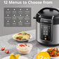 12 functions show above a pressure cooker