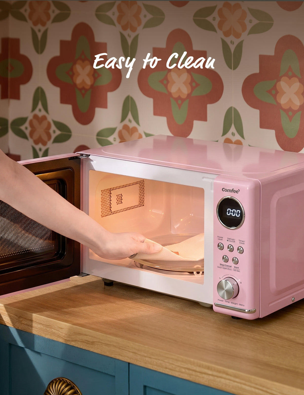 0.7 Cu.ft Retro Microwave Oven - Pink