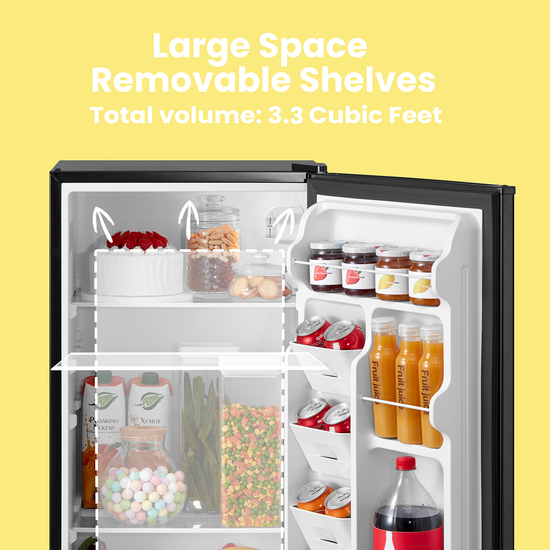 COMFEE CRM44S3AST Compact Refrigerator Cubic Feet Single Door Mini 3  Removal Glass Shelves, Energy Saving, Small Fridge for Bedroom Office  Garage Dorm, 4.4 Cuft, Silver 