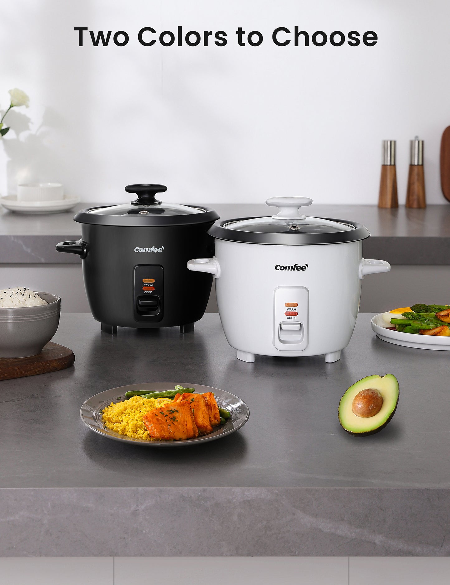 two colors of comfee mini rice cooker