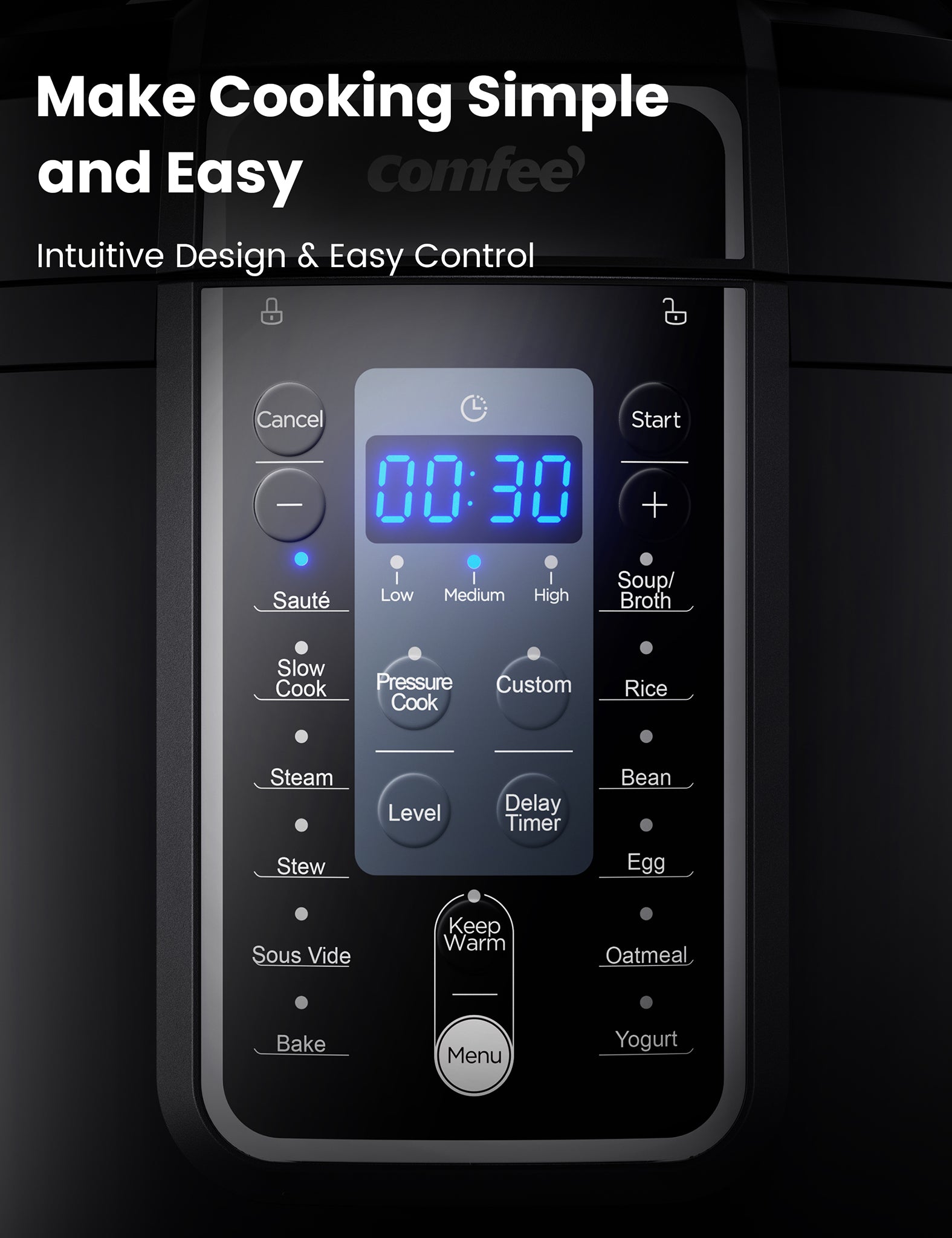 button description on comfee pressure cooker