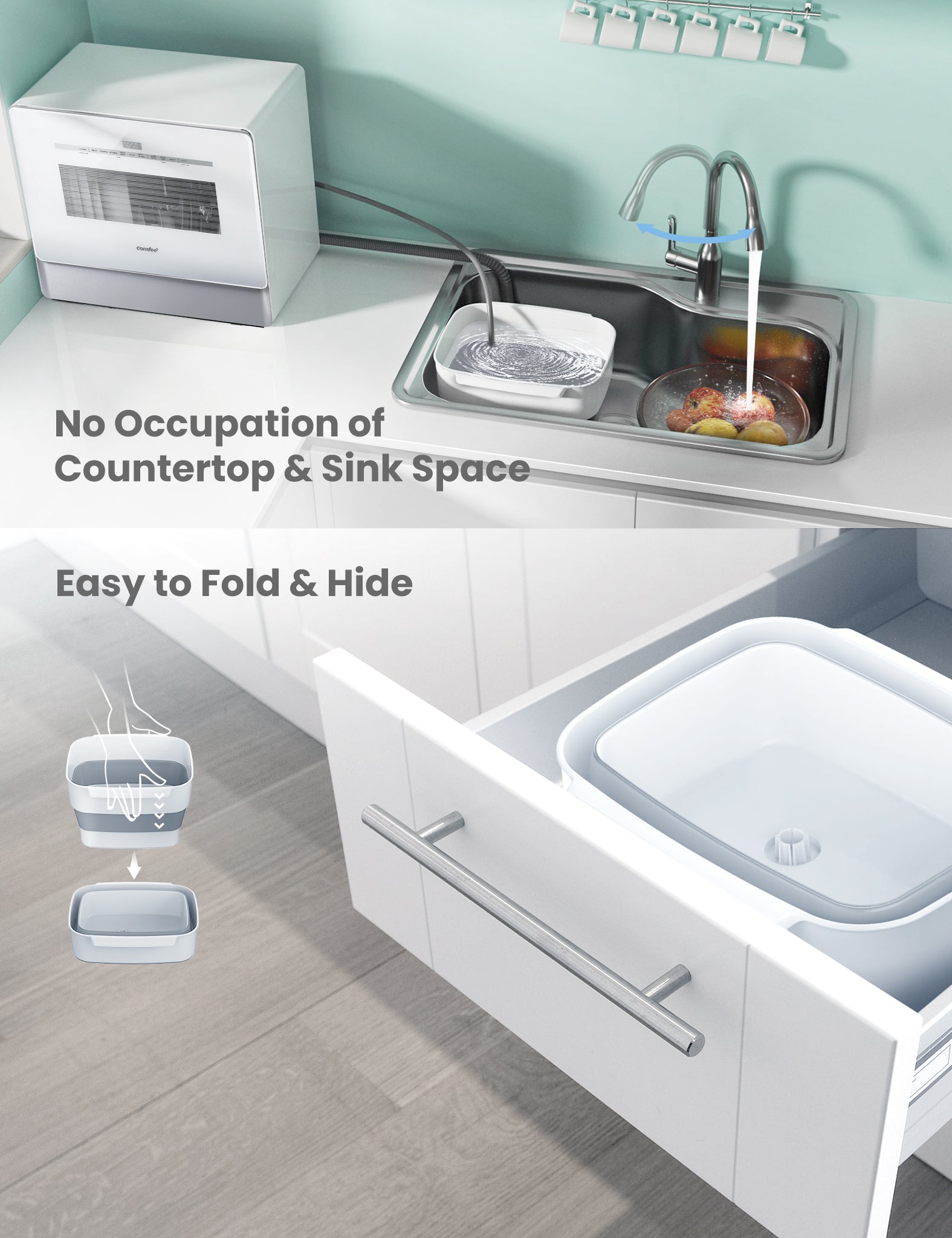 Comfee' Countertop Dishwasher, Portable Dishwasher with 6L Built-In Water Tank, Mini Dishwasher with More Space Inside, 7 Programs, UV Hygiene& Auto