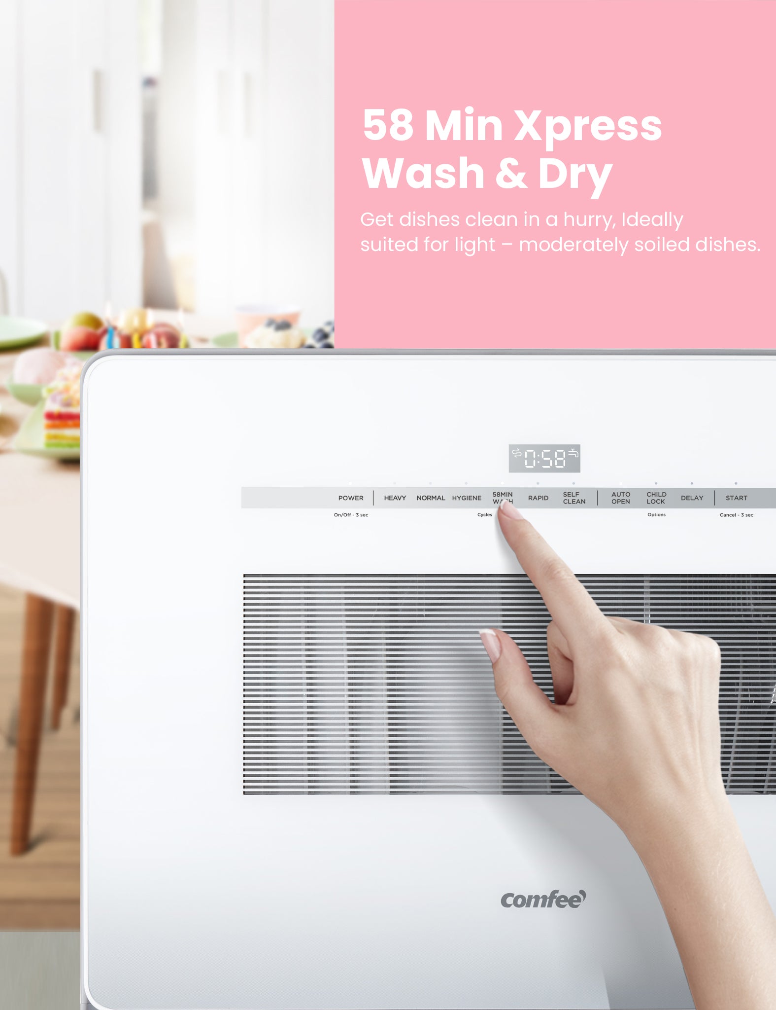 one touch easy control of comfee countertop dishwasher