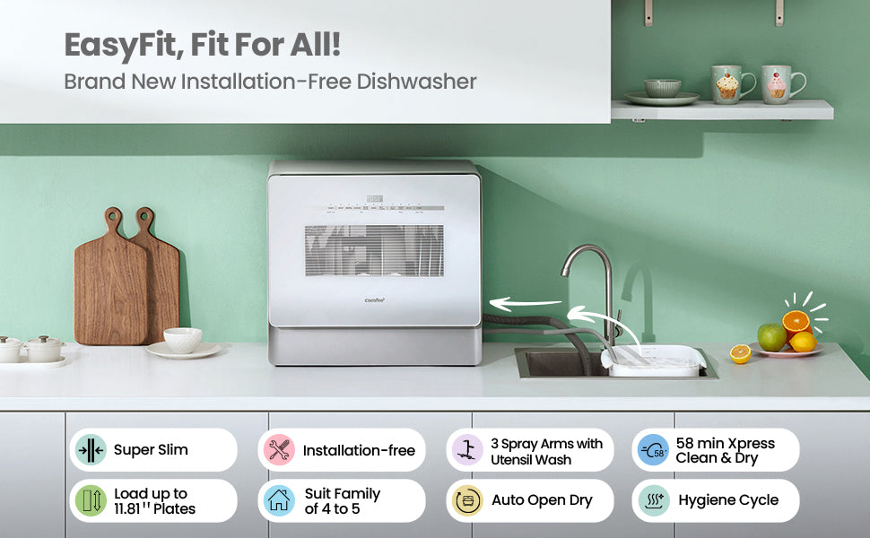 COMFEE‚Äô Countertop Dishwasher, Energy Star Portable Dishwasher, 6 Place  Settings, Mini Dishwasher with 8 Washing Programs