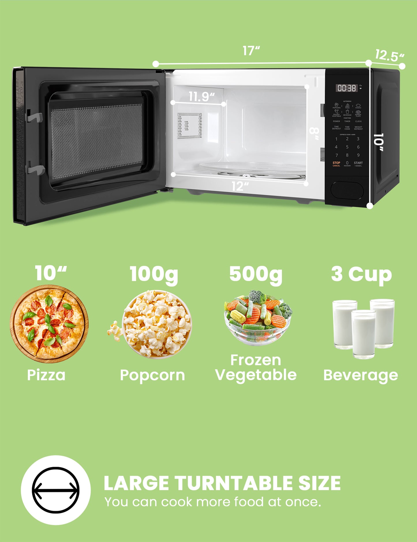 size dimensions of black comfee microwave and 4 types of foods that can put into it