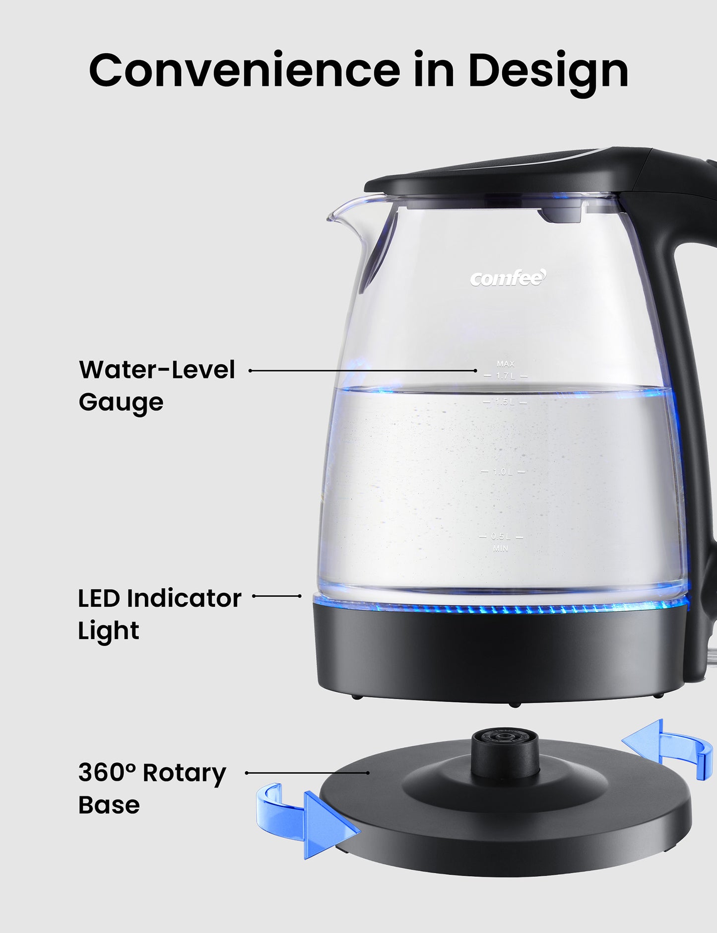 1.7L Glass Electric Tea Kettle