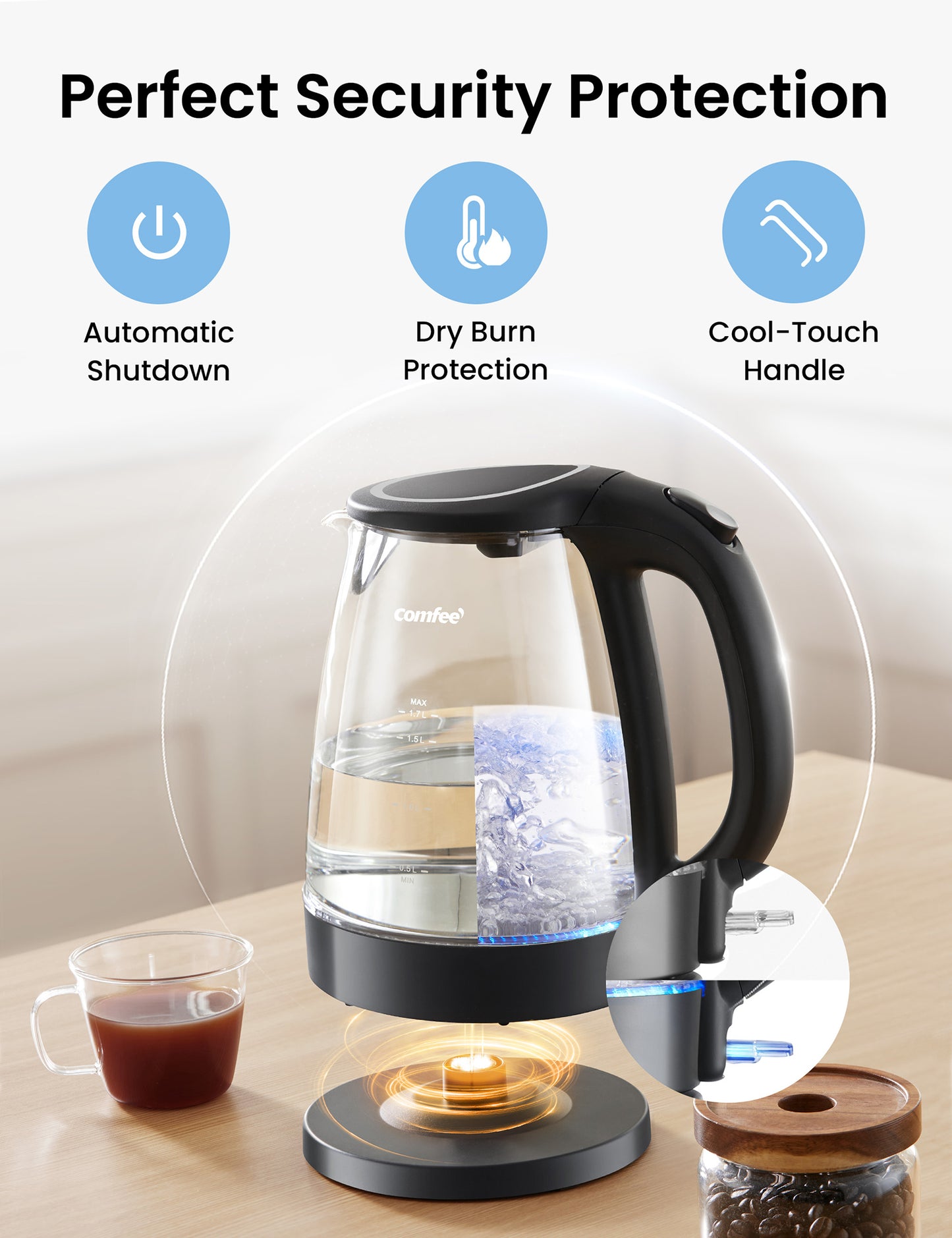 1.7L Glass Electric Tea Kettle