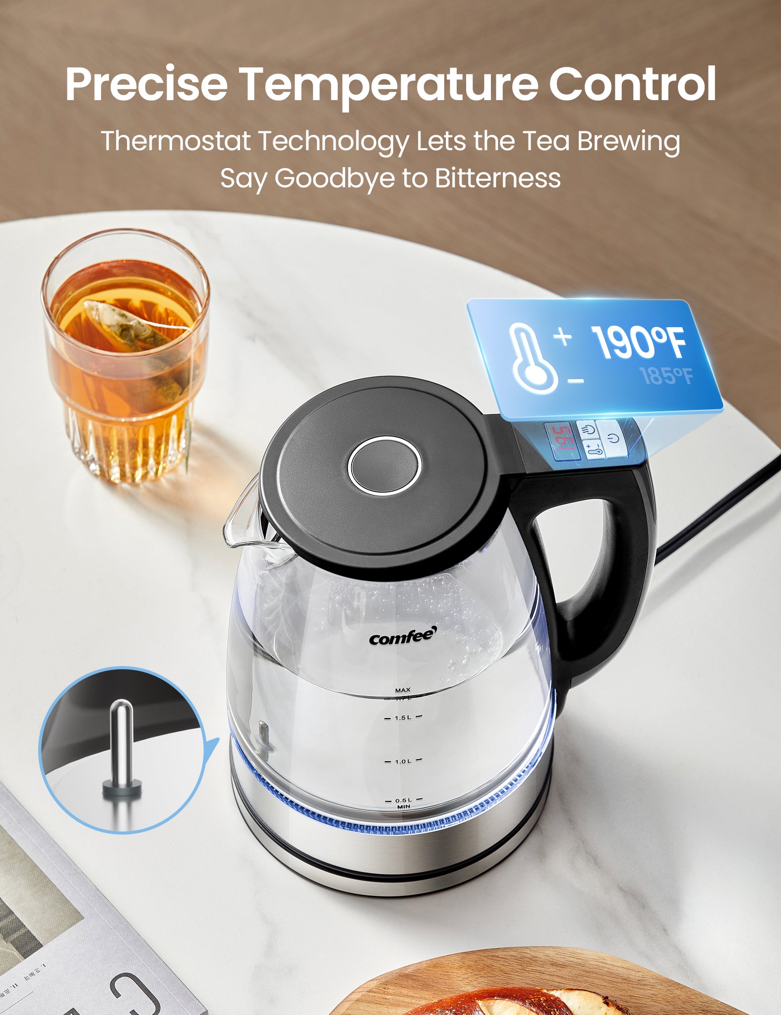 Precise temperature control for Comfee Tea kettle