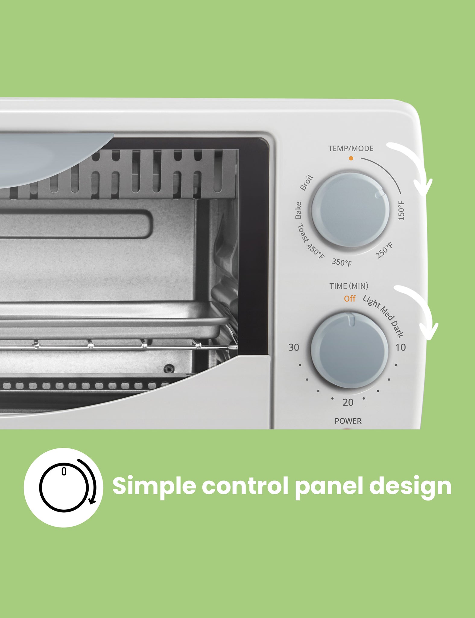 white comfee toaster oven control panel