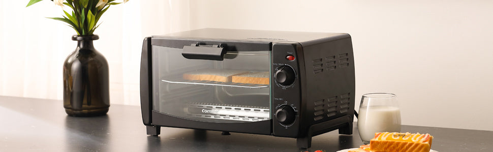 COMFEE' 4 Slice Small Toaster Oven Countertop, Retro Compact Design,  Multi-Funct