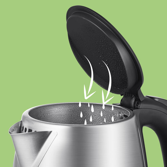 the water that accumulates in the lid of the kettle will flow back